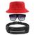 Kit Chapéu Bucket Hat, Pochete Ajustável Saída Fone E Óculos de Sol Quadrado Armação Transparente Com Proteção MD-31 Vermelho