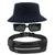 Kit Chapéu Bucket Hat, Pochete Ajustável Saída Fone E Óculos de Sol Retangular Estreito Armação Grossa Geométrica MD-32 Azul escuro