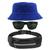 Kit Chapéu Bucket Hat, Pochete Ajustável Saída Fone E Óculos de Sol Retangular Masculino Armação Fosca Esportivo MD-38 Azul royal