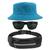Kit Chapéu Bucket Hat, Pochete Ajustável Saída Fone E Óculos de Sol Retangular Masculino Armação Fosca Esportivo MD-38 Azul