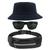 Kit Chapéu Bucket Hat, Pochete Ajustável Saída Fone E Óculos de Sol Retangular Masculino Armação Fosca Esportivo MD-38 Azul escuro