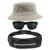 Kit Chapéu Bucket Hat, Pochete Ajustável Saída Fone E Óculos de Sol Retangular Masculino Armação Fosca Esportivo MD-38 Bege