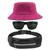 Kit Chapéu Bucket Hat, Pochete Ajustável Saída Fone E Óculos de Sol Retangular Masculino Armação Fosca Esportivo MD-38 Pink