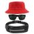 Kit Chapéu Bucket Hat, Pochete Ajustável Saída Fone E Óculos de Sol Retangular Masculino Armação Fosca Esportivo MD-38 Vermelho