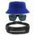 Kit Chapéu Bucket Hat, Pochete Impermeável Saída Fone E Óculos de Sol Retangular Masculino Espelhado Armação Fosca MD-40 Azul royal