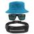 Kit Chapéu Bucket Hat, Pochete Impermeável Saída Fone E Óculos de Sol Retangular Masculino Espelhado Armação Fosca MD-40 Azul