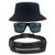 Kit Chapéu Bucket Hat, Pochete Impermeável Saída Fone E Óculos de Sol Retangular Masculino Espelhado Armação Fosca MD-40 Azul escuro