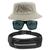 Kit Chapéu Bucket Hat, Pochete Impermeável Saída Fone E Óculos de Sol Retangular Masculino Espelhado Armação Fosca MD-40 Bege