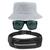 Kit Chapéu Bucket Hat, Pochete Impermeável Saída Fone E Óculos de Sol Retangular Masculino Espelhado Armação Fosca MD-40 Branco