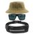 Kit Chapéu Bucket Hat, Pochete Impermeável Saída Fone E Óculos de Sol Retangular Masculino Espelhado Armação Fosca MD-40 Caqui