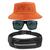 Kit Chapéu Bucket Hat, Pochete Impermeável Saída Fone E Óculos de Sol Retangular Masculino Espelhado Armação Fosca MD-40 Laranja
