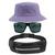 Kit Chapéu Bucket Hat, Pochete Impermeável Saída Fone E Óculos de Sol Retangular Masculino Espelhado Armação Fosca MD-40 Lilás