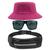 Kit Chapéu Bucket Hat, Pochete Impermeável Saída Fone E Óculos de Sol Retangular Masculino Espelhado Armação Fosca MD-40 Pink