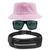Kit Chapéu Bucket Hat, Pochete Impermeável Saída Fone E Óculos de Sol Retangular Masculino Espelhado Armação Fosca MD-40 Rosa claro