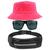 Kit Chapéu Bucket Hat, Pochete Impermeável Saída Fone E Óculos de Sol Retangular Masculino Espelhado Armação Fosca MD-40 Rosa neon