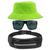 Kit Chapéu Bucket Hat, Pochete Impermeável Saída Fone E Óculos de Sol Retangular Masculino Espelhado Armação Fosca MD-40 Verde neon
