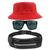 Kit Chapéu Bucket Hat, Pochete Impermeável Saída Fone E Óculos de Sol Retangular Masculino Espelhado Armação Fosca MD-40 Vermelho