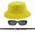 Kit Chapéu Bucket, Oculos De Sol Proteção Uv400 E Cinto Fivela Dourado CF04 Amarelo