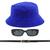 Kit Chapéu Bucket, Oculos De Sol Proteção Uv400 E Cinto Fivela Dourado CF04 Azul royal