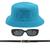 Kit Chapéu Bucket, Oculos De Sol Proteção Uv400 E Cinto Fivela Dourado CF04 Azul