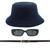 Kit Chapéu Bucket, Oculos De Sol Proteção Uv400 E Cinto Fivela Dourado CF04 Azul escuro