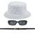Kit Chapéu Bucket, Oculos De Sol Proteção Uv400 E Cinto Fivela Dourado CF04 Branco