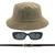Kit Chapéu Bucket, Oculos De Sol Proteção Uv400 E Cinto Fivela Dourado CF04 Caqui