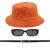 Kit Chapéu Bucket, Oculos De Sol Proteção Uv400 E Cinto Fivela Dourado CF04 Laranja