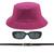 Kit Chapéu Bucket, Oculos De Sol Proteção Uv400 E Cinto Fivela Dourado CF04 Pink
