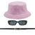 Kit Chapéu Bucket, Oculos De Sol Proteção Uv400 E Cinto Fivela Dourado CF04 Rosa claro