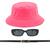 Kit Chapéu Bucket, Oculos De Sol Proteção Uv400 E Cinto Fivela Dourado CF04 Rosa neon