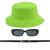 Kit Chapéu Bucket, Oculos De Sol Proteção Uv400 E Cinto Fivela Dourado CF04 Verde neon