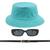 Kit Chapéu Bucket, Oculos De Sol Proteção Uv400 E Cinto Fivela Dourado CF04 Verde turquesa