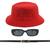 Kit Chapéu Bucket, Oculos De Sol Proteção Uv400 E Cinto Fivela Dourado CF04 Vermelho