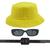 Kit Chapéu Bucket, Oculos De Sol Proteção Uv400 E Cinto Quadrado CF01 Amarelo