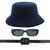 Kit Chapéu Bucket, Oculos De Sol Proteção Uv400 E Cinto Quadrado CF01 Azul escuro