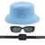 Kit Chapéu Bucket, Oculos De Sol Proteção Uv400 E Cinto Quadrado CF01 Azul claro