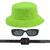 Kit Chapéu Bucket, Oculos De Sol Proteção Uv400 E Cinto Quadrado CF01 Verde neon