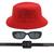 Kit Chapéu Bucket, Oculos De Sol Proteção Uv400 E Cinto Quadrado CF01 Vermelho