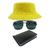 Kit Chapéu Bucket, Óculos de Sol Quadrado E Carteira Preta MD-24 Amarelo