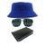 Kit Chapéu Bucket, Óculos de Sol Quadrado E Carteira Preta MD-24 Azul royal