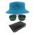 Kit Chapéu Bucket, Óculos de Sol Quadrado E Carteira Preta MD-24 Azul