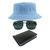 Kit Chapéu Bucket, Óculos de Sol Quadrado E Carteira Preta MD-24 Azul claro