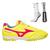 Kit Chuteira Society Mizuno Morelia Classic + Meia Antiderrapante Branca Amarelo, Vermelho