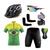 Kit Ciclismo Camisa e Bermuda C/ Forro Gel + Capacete + Luvas + Acessórios Brasil neon