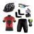 Kit Ciclismo Camisa e Bermuda C/ Forro Gel + Capacete + Luvas + Acessórios Punisher preto, Vermelho