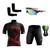 Kit Ciclismo Camisa Proteção UV e Bermuda em Gel + Óculos Esportivo + Manguitos Xbike preto, Vermelho