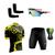 Kit Ciclismo Camisa Proteção UV e Bermuda em Gel + Óculos Esportivo + Manguitos Ciclista preto, Amarelo