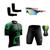 Kit Ciclismo Camisa Proteção UV e Bermuda em Gel + Óculos Esportivo + Manguitos Ciclista preto, Verde