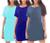 Kit com 3 Vestidos Estilo Camiseta Feminino Casual Básico Tons de azul